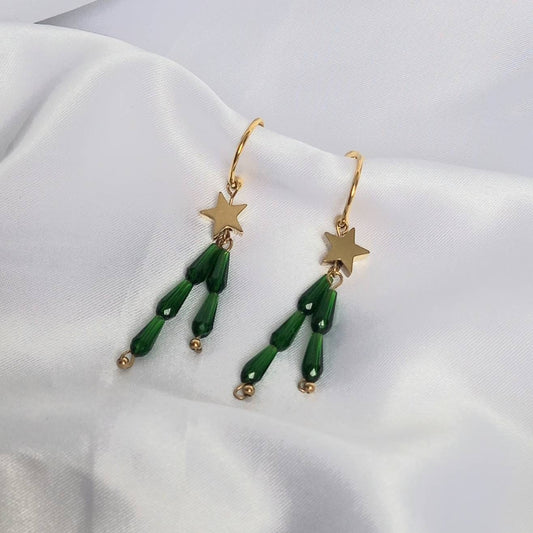 Gold & Green Star Hoop Earrings - Lightweight Hoop Earrings,Green Star Earrings,Hoop Earrings,Gold Earrings In The UK,Gold Star Jewellery