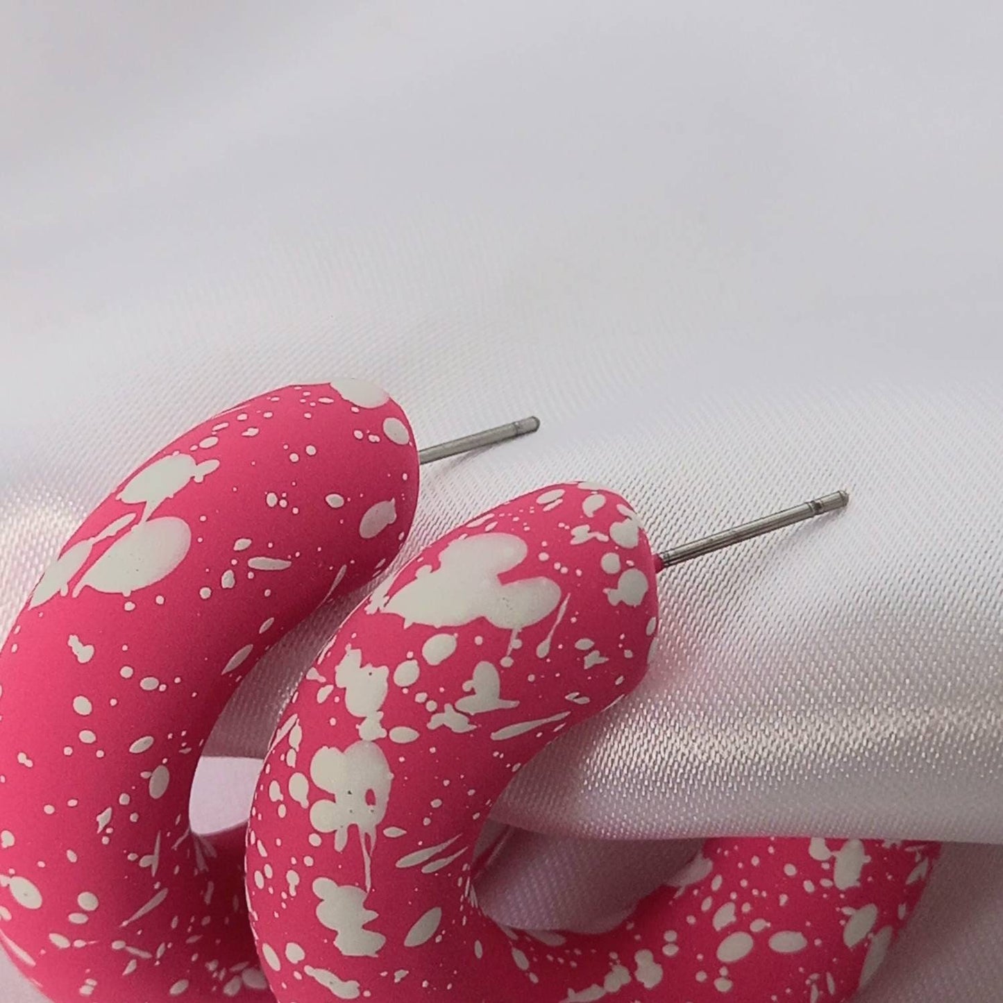 Chunky Pink Speckled Hoop Earrings - Hot Pink Earrings,Chunky Hoop Earrings,Pink Earrings In The UK,Pink Hoop Earrings In The UK,Bright Pink