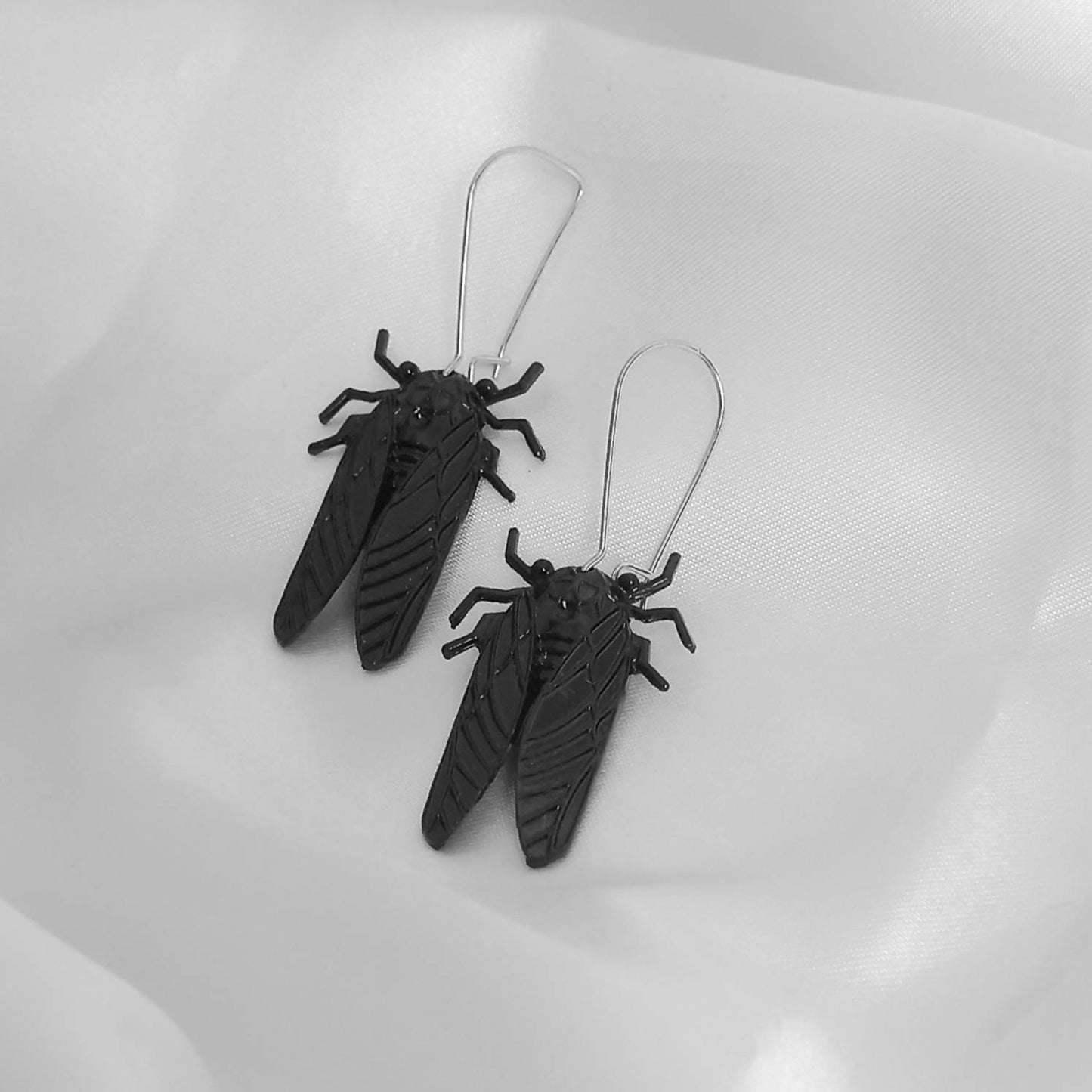 Black Insect Drop Earrings -  Bug Earrings, Insect Jewellery, High Polished, Hanging Jewellery, Accessories, Black  Earrings Jewellery