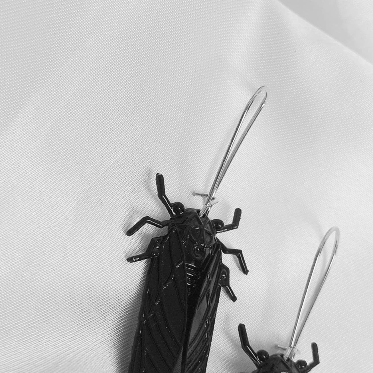 Black Insect Drop Earrings -  Bug Earrings, Insect Jewellery, High Polished, Hanging Jewellery, Accessories, Black  Earrings Jewellery