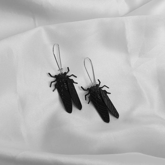 Black Insect Drop Earrings -  Bug Earrings, Insect Jewellery, High Polished, Hanging Jewellery, Accessories, Black  Earrings Jewellery