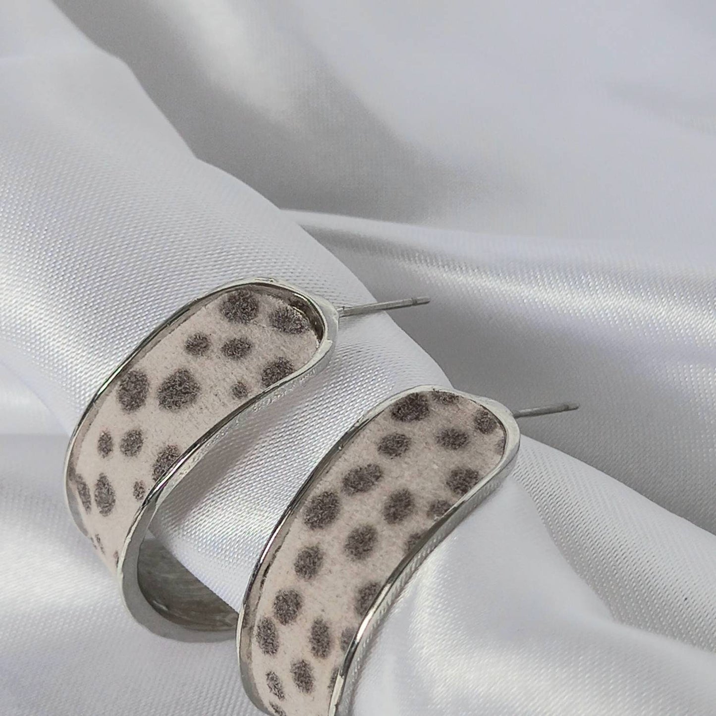 Leopard Print Hoop Earrings - Small Silver Hoops, Everyday Hoop Earrings In The UK, Everyday Jewellery In The UK, Spotty Hoop Earrings