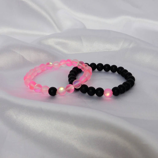 2 Matching Friendship Bead Bracelets - Beaded Jewellery,Friendship Jewellery,Beaded Bracelets,Friendship Bracelets,Black & Pink Jewellery