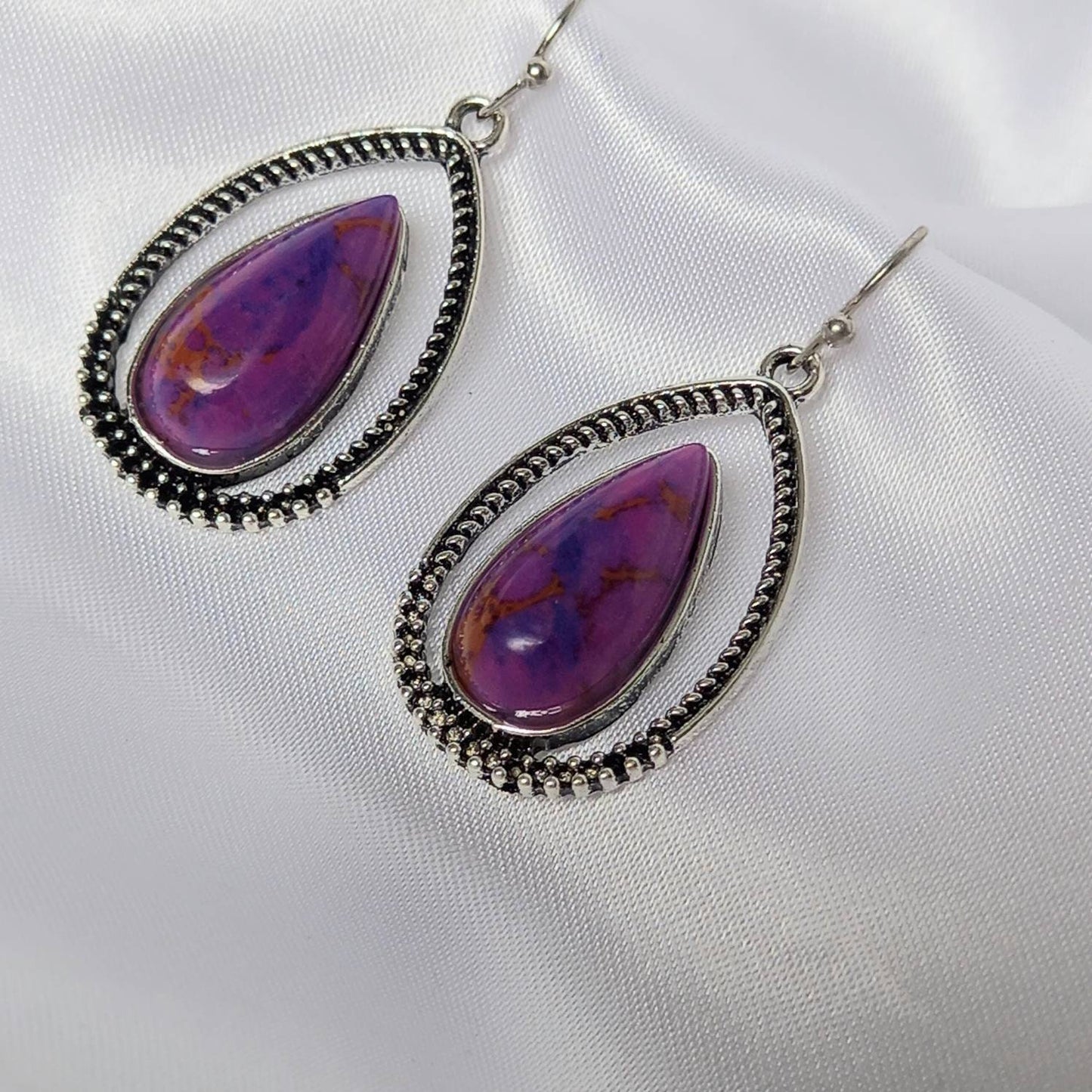 Purple & Silver Drop Earrings -Purple Oval Earrings,Silver Earrings In The UK,Silver Jewellery In The UK,Minimalist Earrings,Purple Earrings