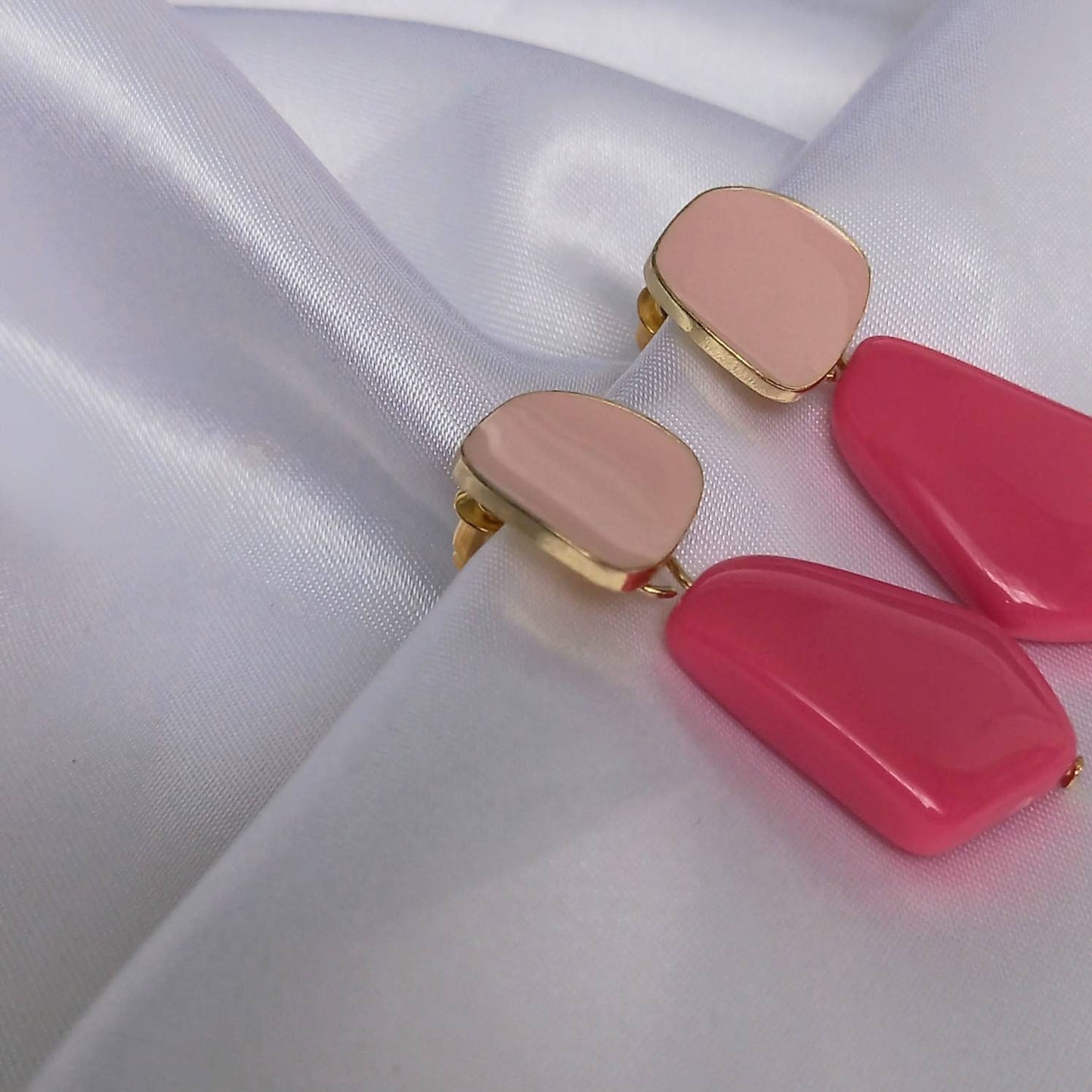 Gold and Pink Drop Earrings - Pink Earrings In The UK,Hot Pink Jewellery In The UK,Gold Earrings,Pink Abstract Earrings,Abstract Jewellery