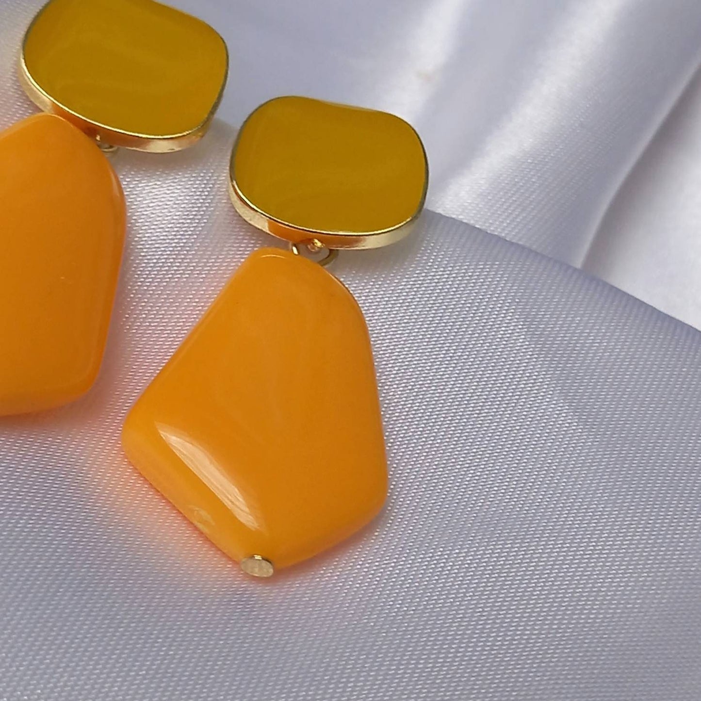 Orange Drop Earrings - Orange Earrings In The UK,Orange Jewellery In The UK,Gold Earrings,Chunky Earrings,Chunky Jewellery,Gifts For Her