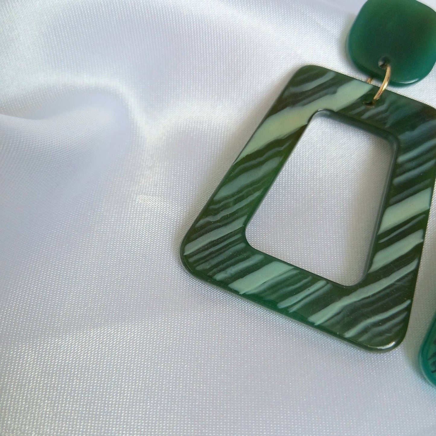 Green Resin Drop Earrings -  Geometric Drop Earrings,Green Earrings In The UK,Green Jewellery In The UK,Gold Earrings,Resin Earrings