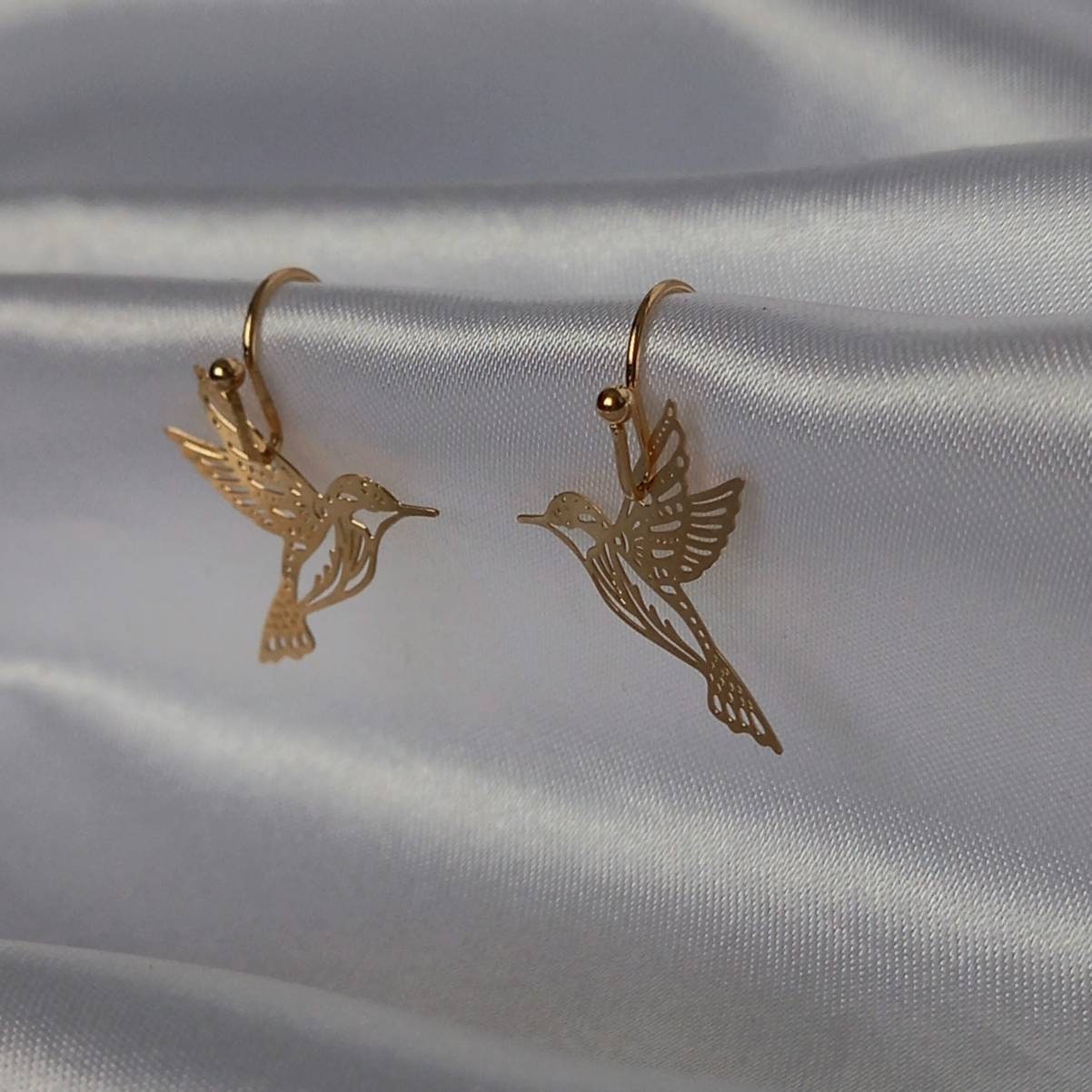 Gold Bird Earrings - Small Gold Earrings In The UK,Gold Jewellery In The UK,Gold Drop Earrings,Bird Jewellery,Delicate Earrings,Lighweight