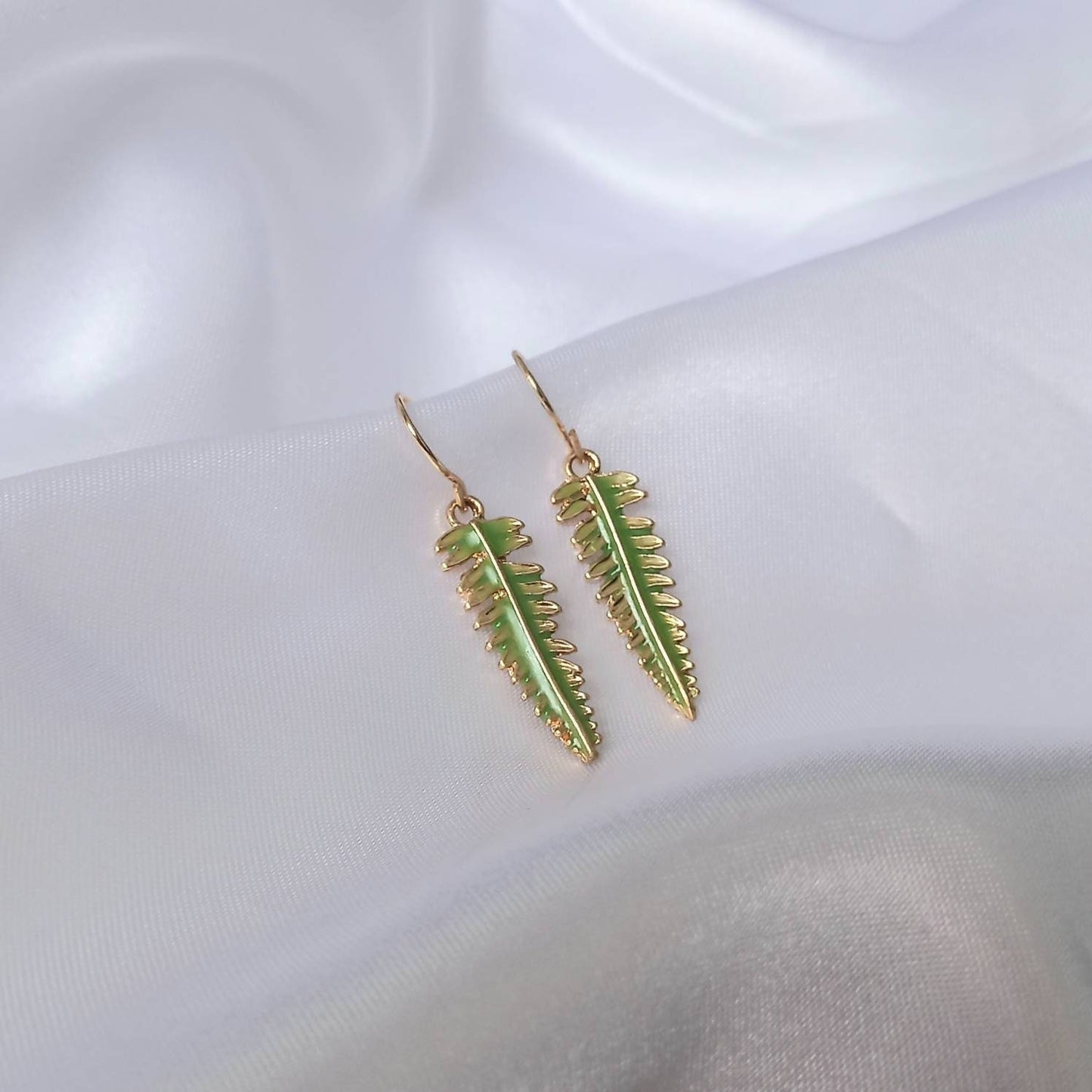 Gold Leaf Drop Earrings -  Green Leaf Earrings,Leaf Jewellery,Delicate Earrings,Small Gold Earrings In The UK,Gold Jewellery In The UK
