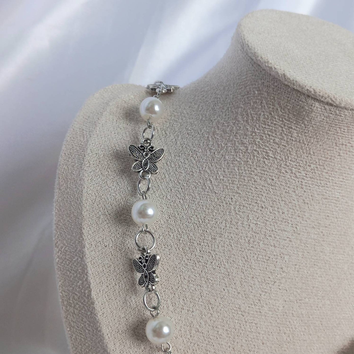 Silver Butterfly Chain Necklace-Silver Butterfly Necklace,Silver Necklaces In The UK, Silver Jewellery In The UK,Butterflies,Pearl Necklaces