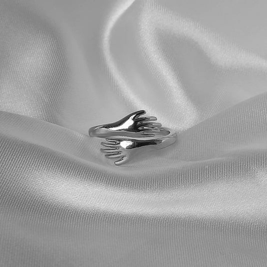 Silver Plated Hands Ring - Silver Hug Ring,Silver Rings In The UK,Hugging Hand Ring,Silver Minimalist Ring,Friendship,Wrap Adjustable Ring