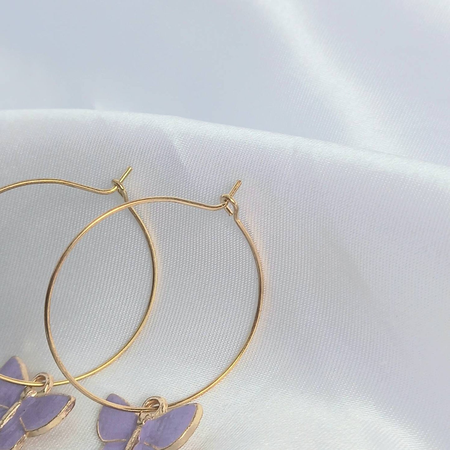 Purple Butterfly Hoop Earrings - Lightweight Hoop Earrings In The UK,Purple Butterfly Earrings,Hoop Earrings,Gold Earrings,Gold Jewellery