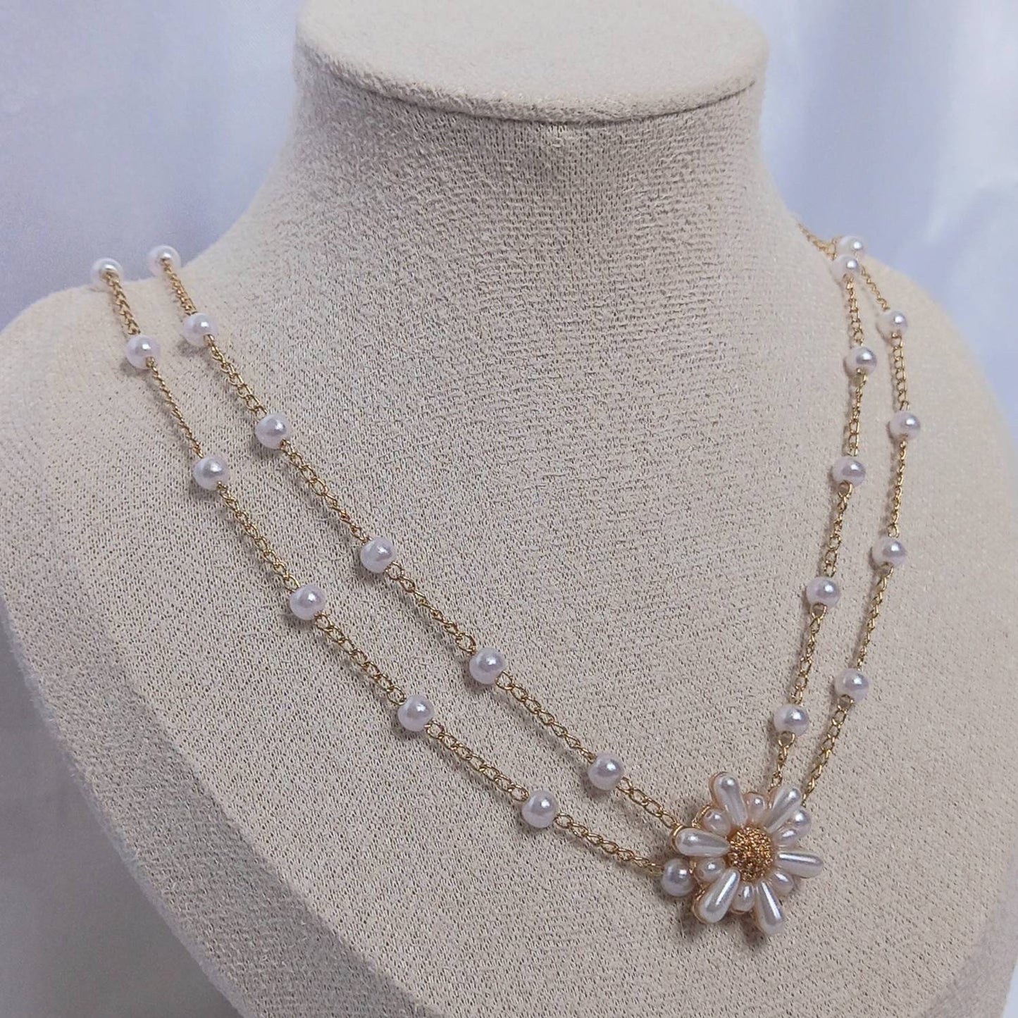 Gold Faux Pearl Flower Choker Necklace - Gold Choker Necklaces In The UK,Flower Necklaces,Gold Necklaces In The UK,Gold Jewellery In The UK