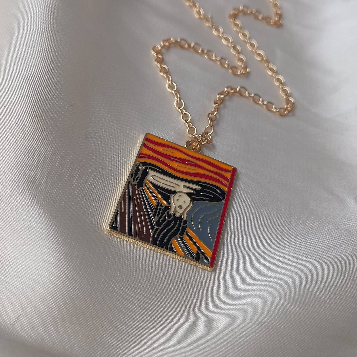 Gold Painting Necklace -The Scream Painting Necklace,Famous Paintings,Gold Chain Necklaces,Gold Necklaces In The UK,Gold Jewellery In The UK