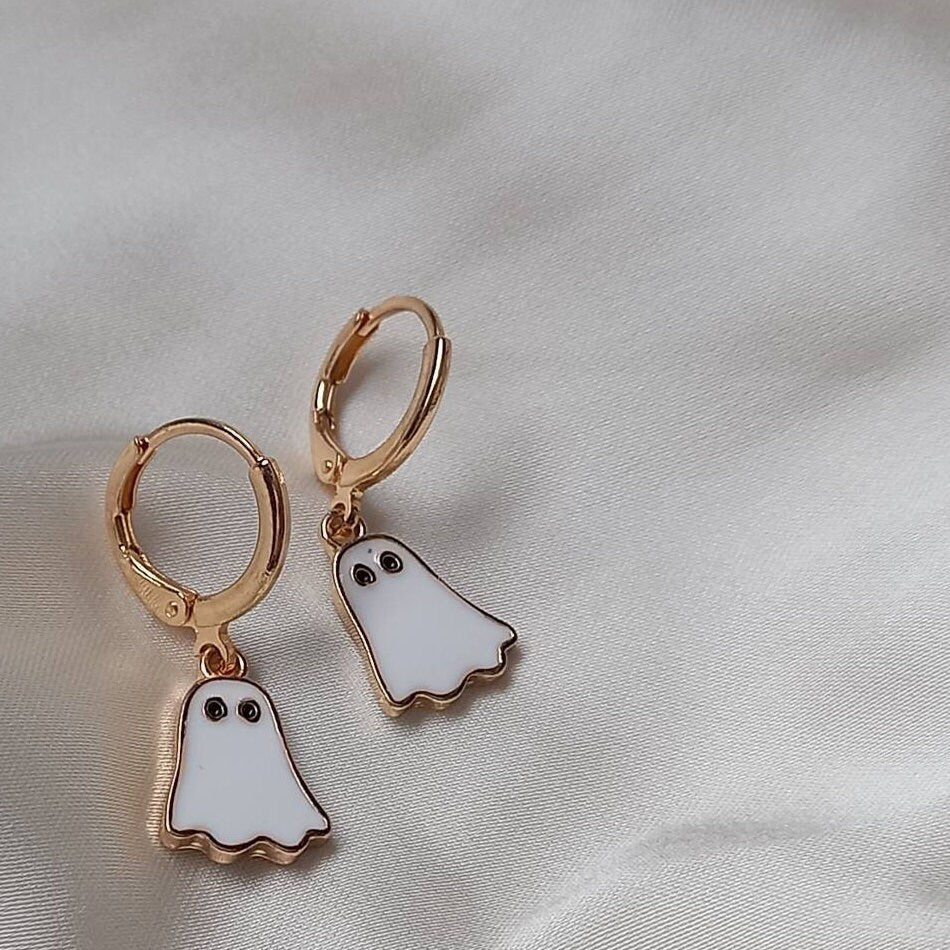 Gold Ghost Drop Earrings -  Ghost Earrings In The UK,Vintage Style,Small Gold Earrings In The UK,Gold Jewellery In The UK,Ghost Jewellery