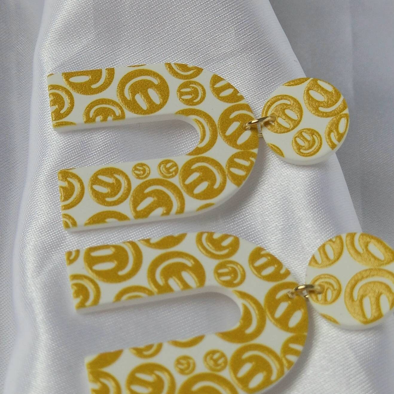 Yellow Smiley Face Earrings - Rainbow Earrings,Yellow Arch Earrings In The UK,Yellow Jewellery In The UK,Smile Earrings,Large Drop Earrings