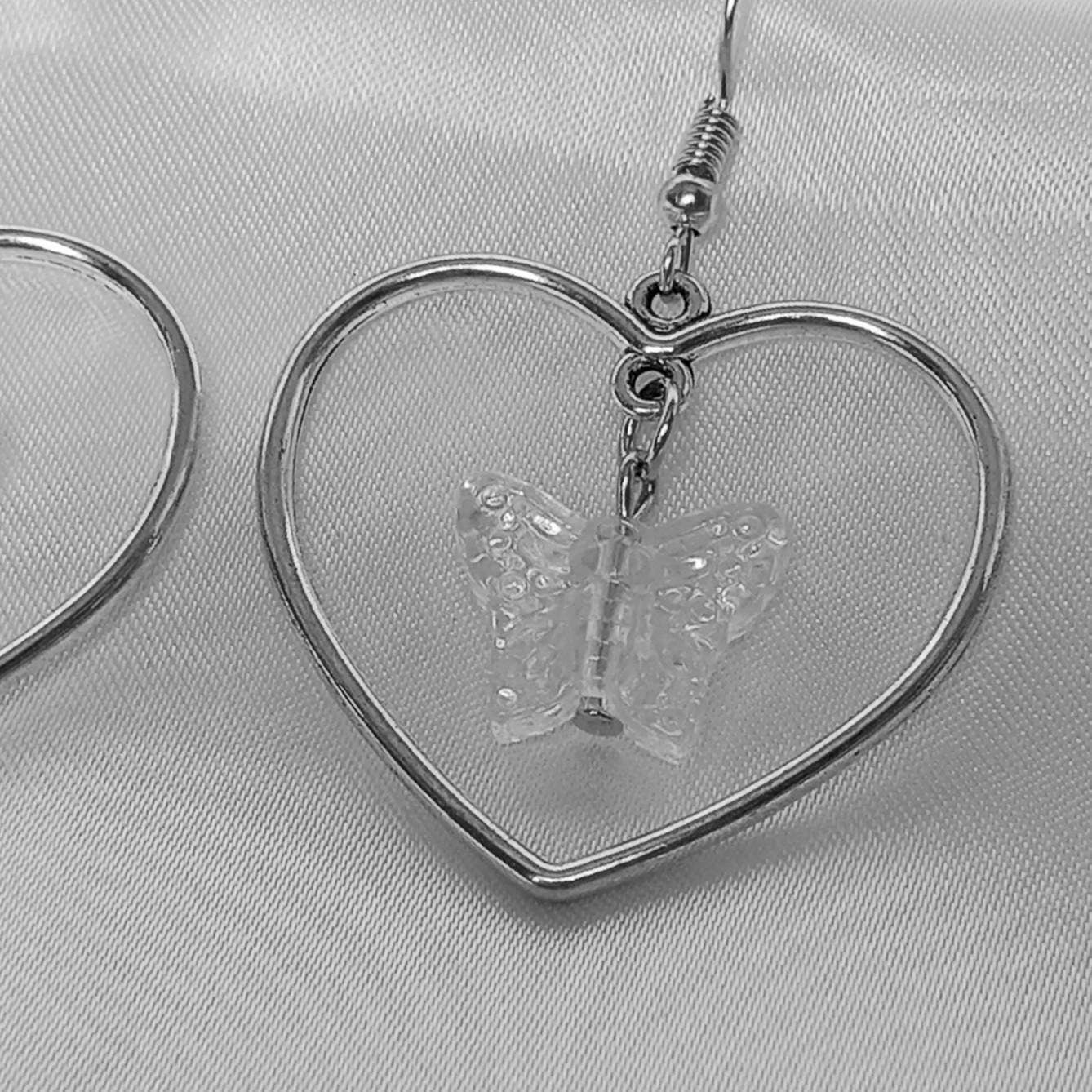 Silver Butterfly Heart Hoop Earrings -Butterfly Earrings,Lightweight Hoop Earrings,Heart Earrings,Silver Earrings,Silver Jewellery In The UK