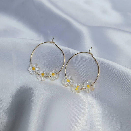 Chunky Flower Hoop Earrings - Chunky Earrings, Chunky Hoops, Bead Earrings, Cute Earrings, Gold Earrings In The UK, Gold Jewellery In The UK