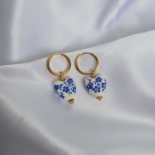 Blue & Gold Bead Drop Earrings - Blue Bead Earrings,Blue Bead Jewellery,Beaded Earrings In The UK,Beaded Jewellery,Blue Bead Drop Earrings