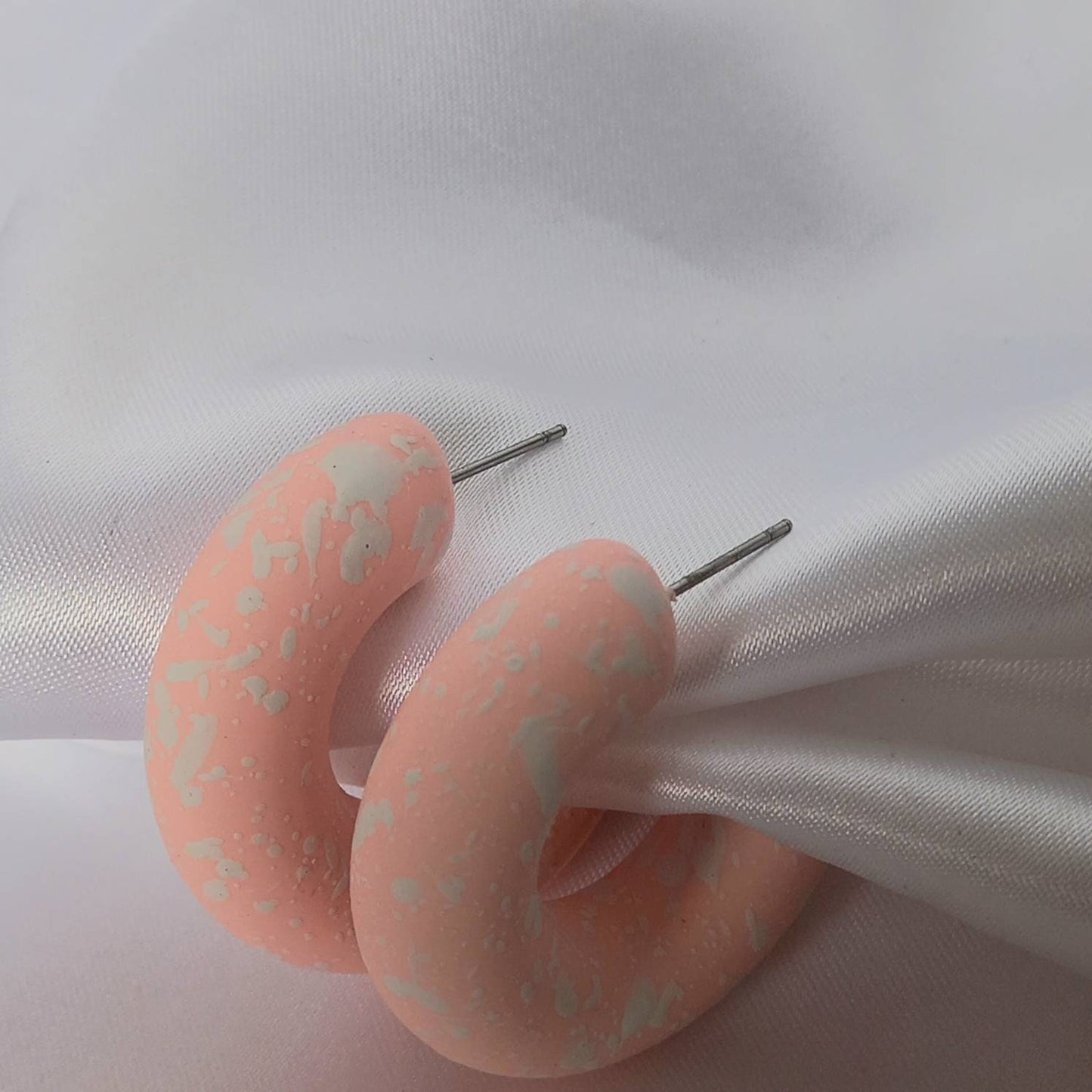 Chunky Pink Speckled Hoop Earrings - Peach Earrings,Chunky Hoop Earrings,Pink Earrings In The UK,Pink Hoop Earrings In The UK,Baby Pink
