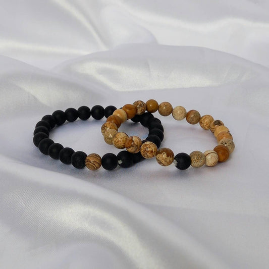 2 Matching Friendship Bead Bracelets - Bead Jewellery, Friendship Jewellery, Bead Bracelets,Wood Effect Bracelets, Brown & Black Jewellery
