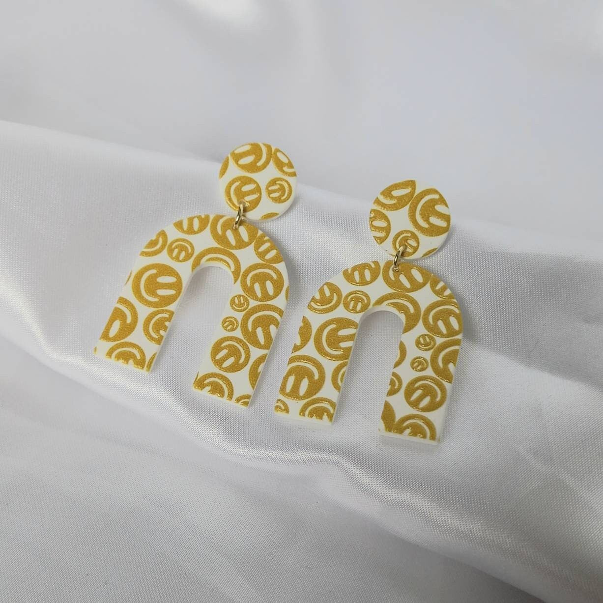 Yellow Smiley Face Earrings - Rainbow Earrings,Yellow Arch Earrings In The UK,Yellow Jewellery In The UK,Smile Earrings,Large Drop Earrings