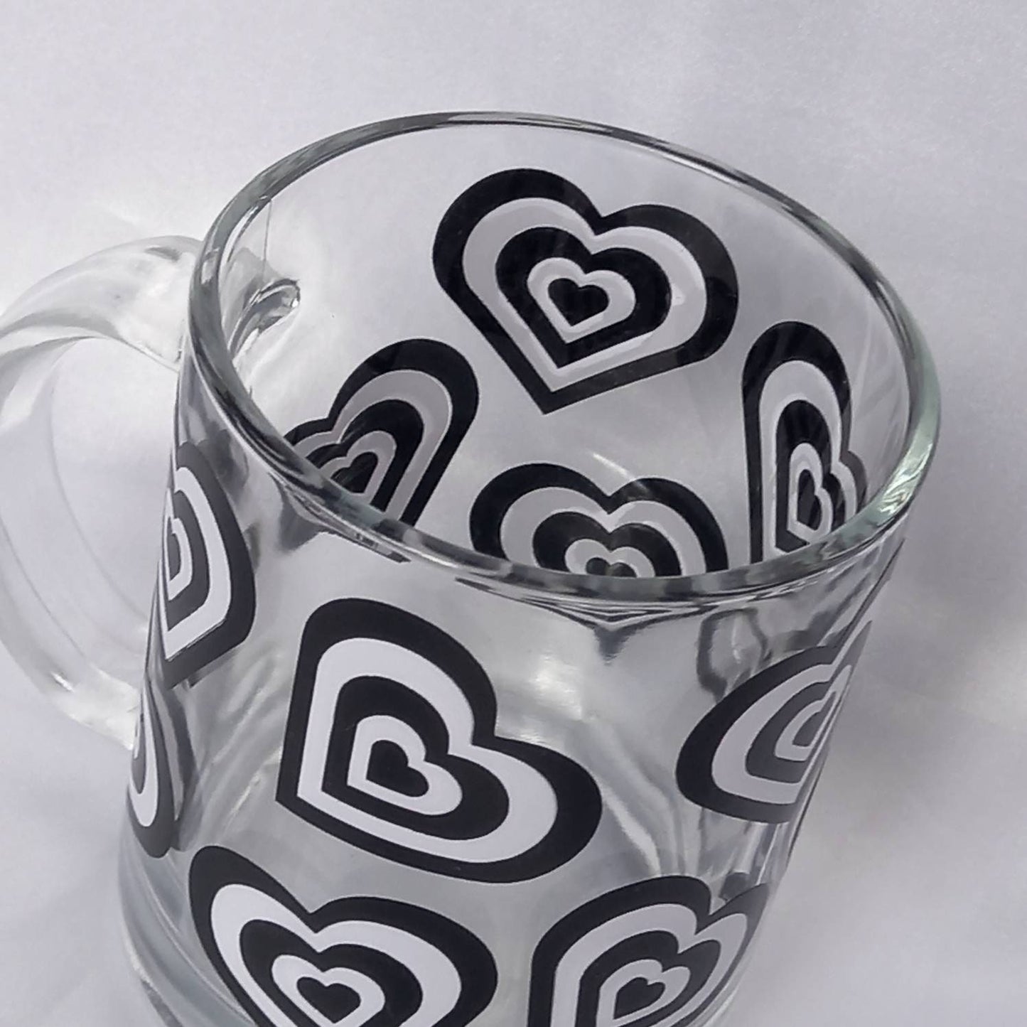 Retro Heart Glass Mug -  Valentines Day Gift In The UK,Black Retro Mug,70's Mug,Gifts For Her In The UK,Black Love Mug,Retro Mug,Funky Mug