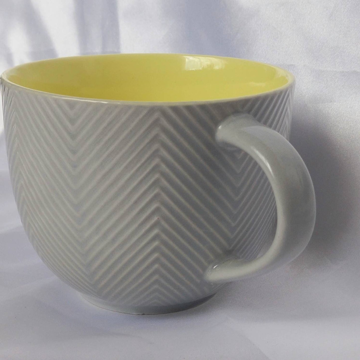 Large Grey Patterned Teacup - Grey Coffee Cup,Gifts For Her,Herbal Tea Cup,Yellow Mug,Grey & Yellow,Grey Mug,Cute Teacup,Yellow Teacup