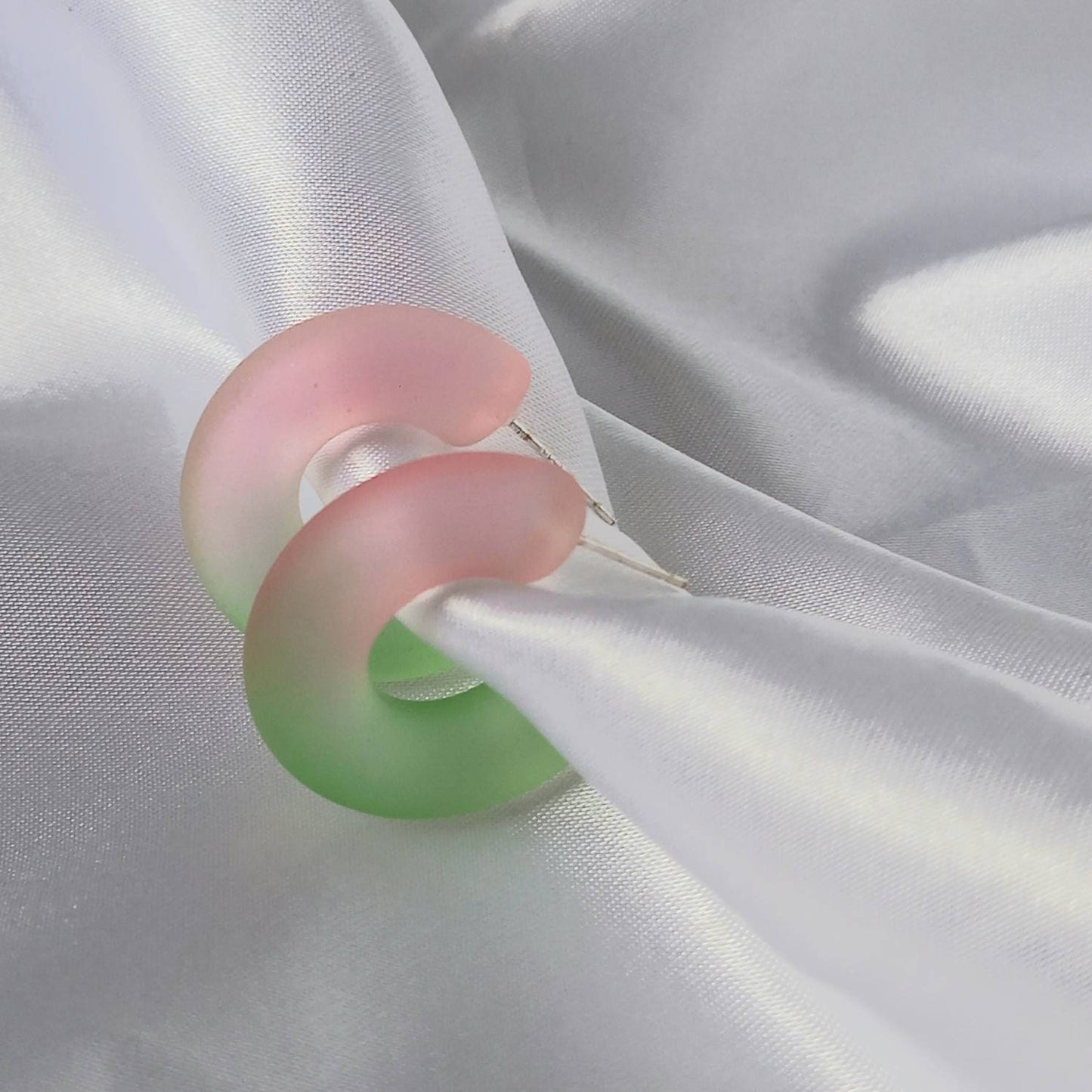 Chunky Pink & Green Resin Hoop Earrings -  Ombre Earrings, Chunky Hoop Earrings, Pink Earrings, Two Tone Resin Earrings, Earrings In The UK