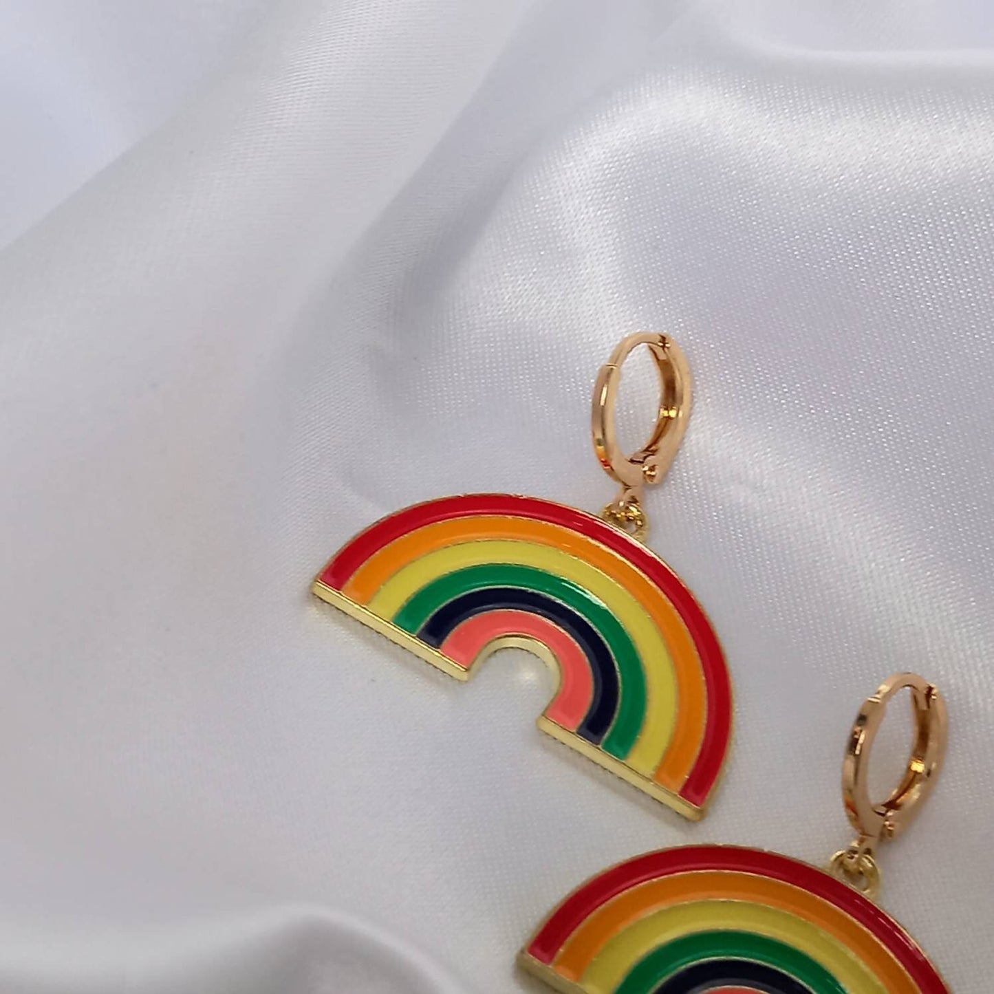 Rainbow Charm Drop Earrings - Rainbow Earrings,Rainbow Jewlellery,Gold Earrings In The UK,Gold Jewellery In The UK,Rainbow Charms