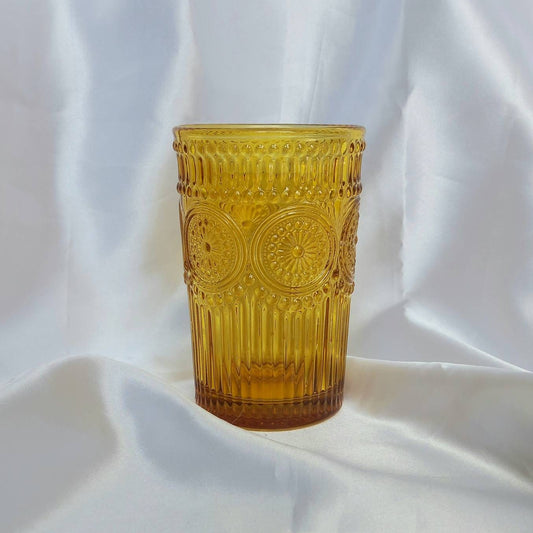 Tall Yellow Patterned Glass Tumbler - Yellow Summer Glasses,Yellow Patterned Glasses,Summer Glassware,Gifts For Her,Colourful Glassware