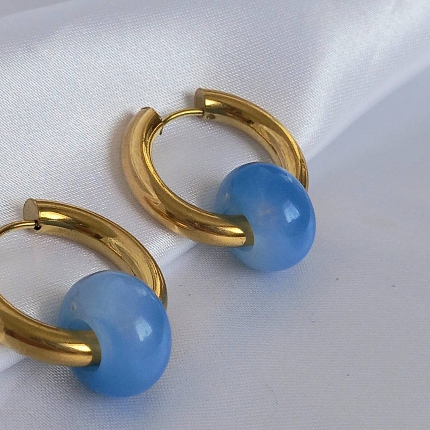 Chunky Blue & Gold Hoop Earrings - Blue Chunky Hoop Earrings,Blue Earrings In The UK,Blue Jewellery In The UK,Gold Hoop Earrings,Gold Hoops
