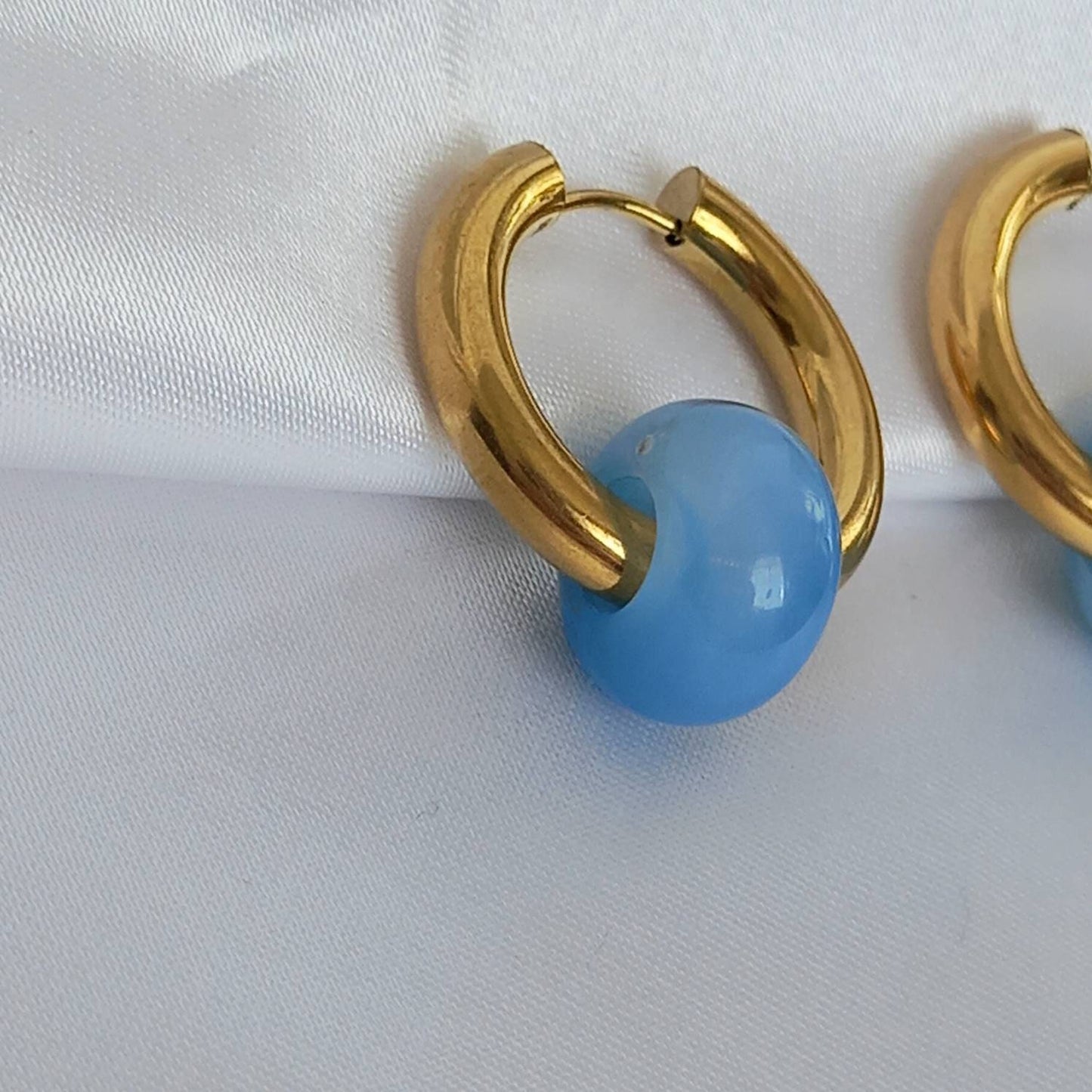 Chunky Blue & Gold Hoop Earrings - Blue Chunky Hoop Earrings,Blue Earrings In The UK,Blue Jewellery In The UK,Gold Hoop Earrings,Gold Hoops