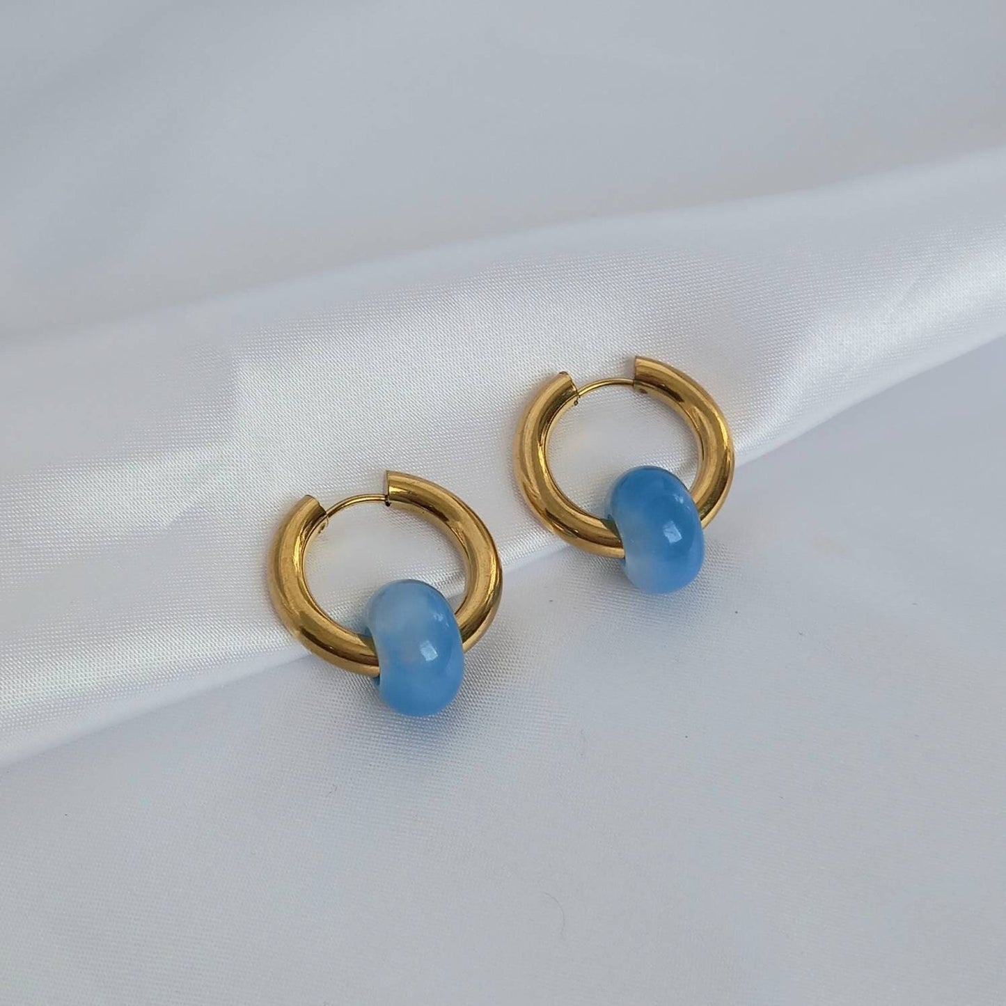 Chunky Blue & Gold Hoop Earrings - Blue Chunky Hoop Earrings,Blue Earrings In The UK,Blue Jewellery In The UK,Gold Hoop Earrings,Gold Hoops
