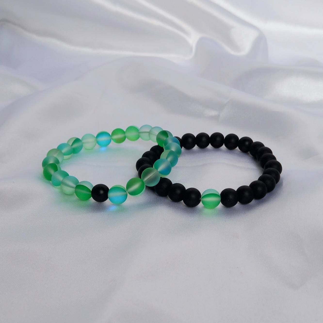 2 Matching Friendship Bead Bracelets - Beaded Jewellery,Friendship Jewellery,Beaded Bracelets,Friendship Bracelets,Black & Green Jewellery