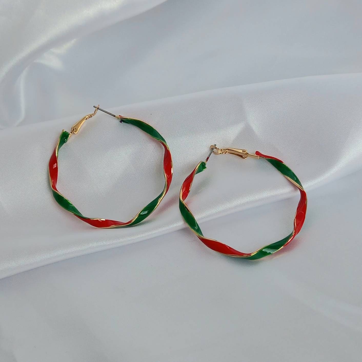 Christmas Twist Hoop Earrings - Red Earrings,Green Earrings,Christmas Earrings In The UK,Christmas Jewellery In The UK, Red and Green