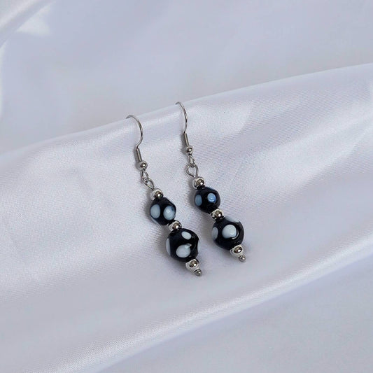Silver Bead Drop Earrings - Spotty Bead Earrings,Spotty Bead Jewellery,Beaded Earrings In The UK,Beaded Jewellery,Long Drop Earrings