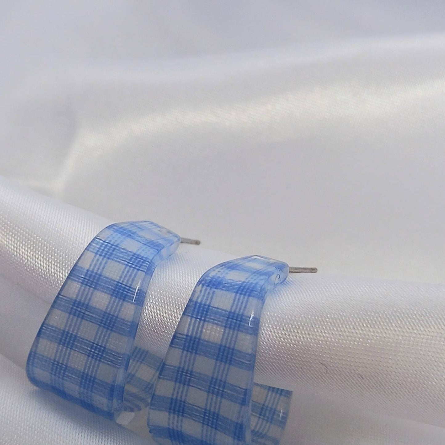 Blue Checkered Square Hoop Earrings - Retro Earrings,Checkered Earrings,Square Hoops,Funky Hoop Earrings,Blue Hoop Earrings,Retro Jewlellery