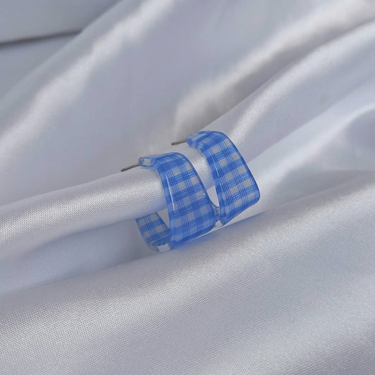 Blue Checkered Square Hoop Earrings - Retro Earrings,Checkered Earrings,Square Hoops,Funky Hoop Earrings,Blue Hoop Earrings,Retro Jewlellery