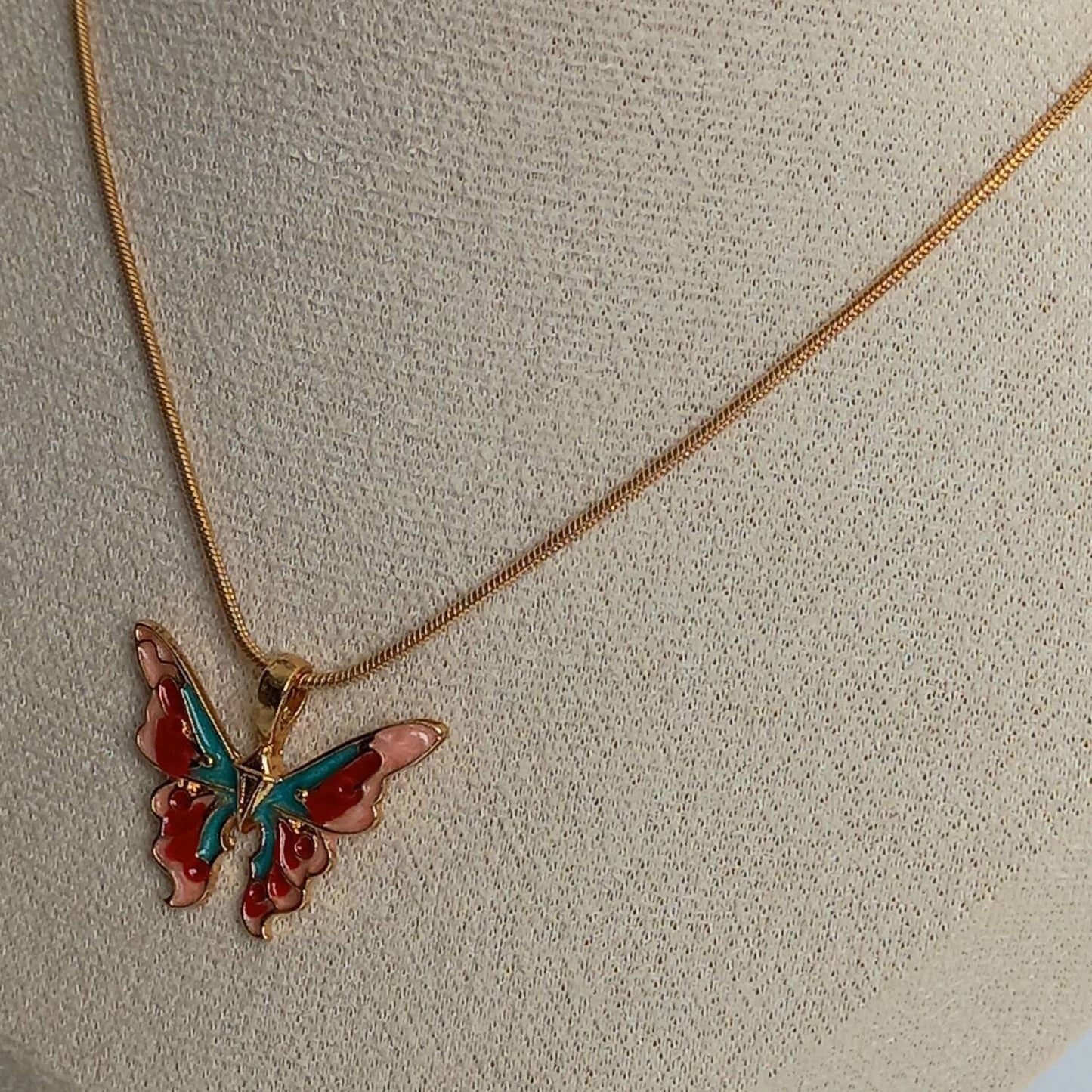 Gold Butterfly Charm Necklace - Gold Chain Necklaces In UK,Pink & Blue Butterfly Necklace,Pink Necklaces In The UK,Gold Jewellery In The UK