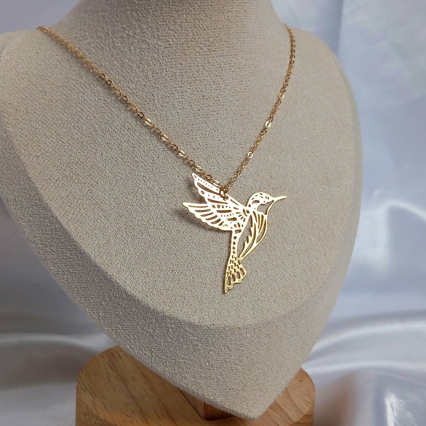 Gold Bird Necklace - Large Gold Necklaces In The UK,Fine Gold Jewellery In The UK,Bird Jewellery,Delicate Necklace,Lighweight Jewellery