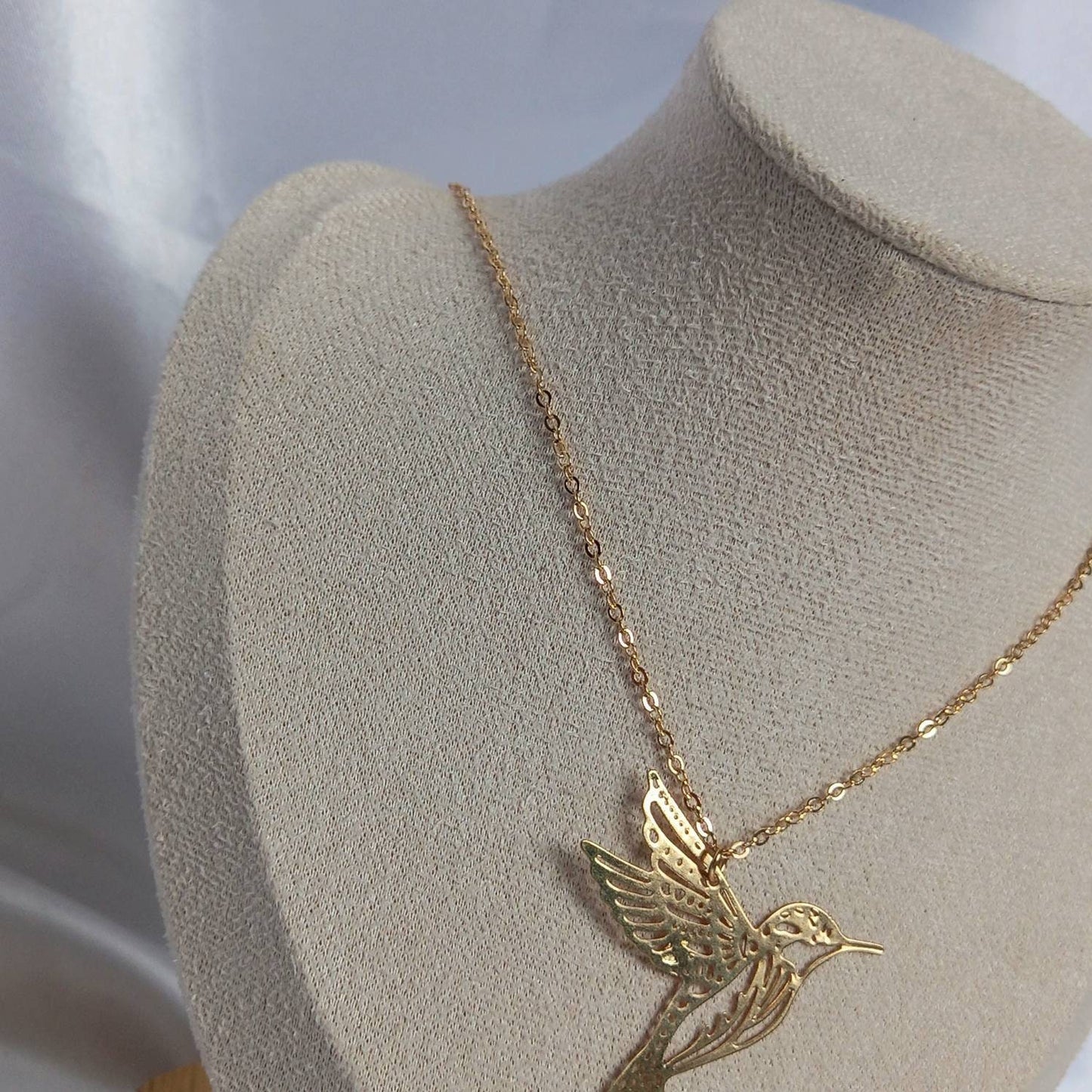 Gold Bird Necklace - Large Gold Necklaces In The UK,Fine Gold Jewellery In The UK,Bird Jewellery,Delicate Necklace,Lighweight Jewellery