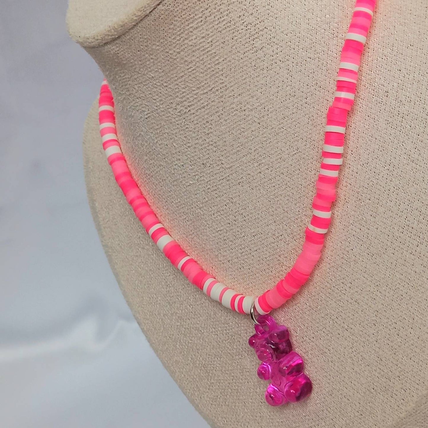 Pink Gummy Bear Bead Necklace -Pink Necklaces In The UK,Gummy Bear Necklaces,Pink Beaded Necklaces In The UK,Pink Beaded Jewellery In The UK