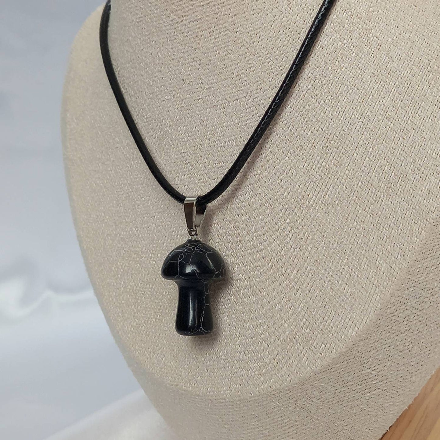 Black Mushroom Charm Necklace - Black Mushroom Necklaces,Mushroom Jewellery,Mushrooms,Black Necklaces In The UK,Black Jewellery In The UK
