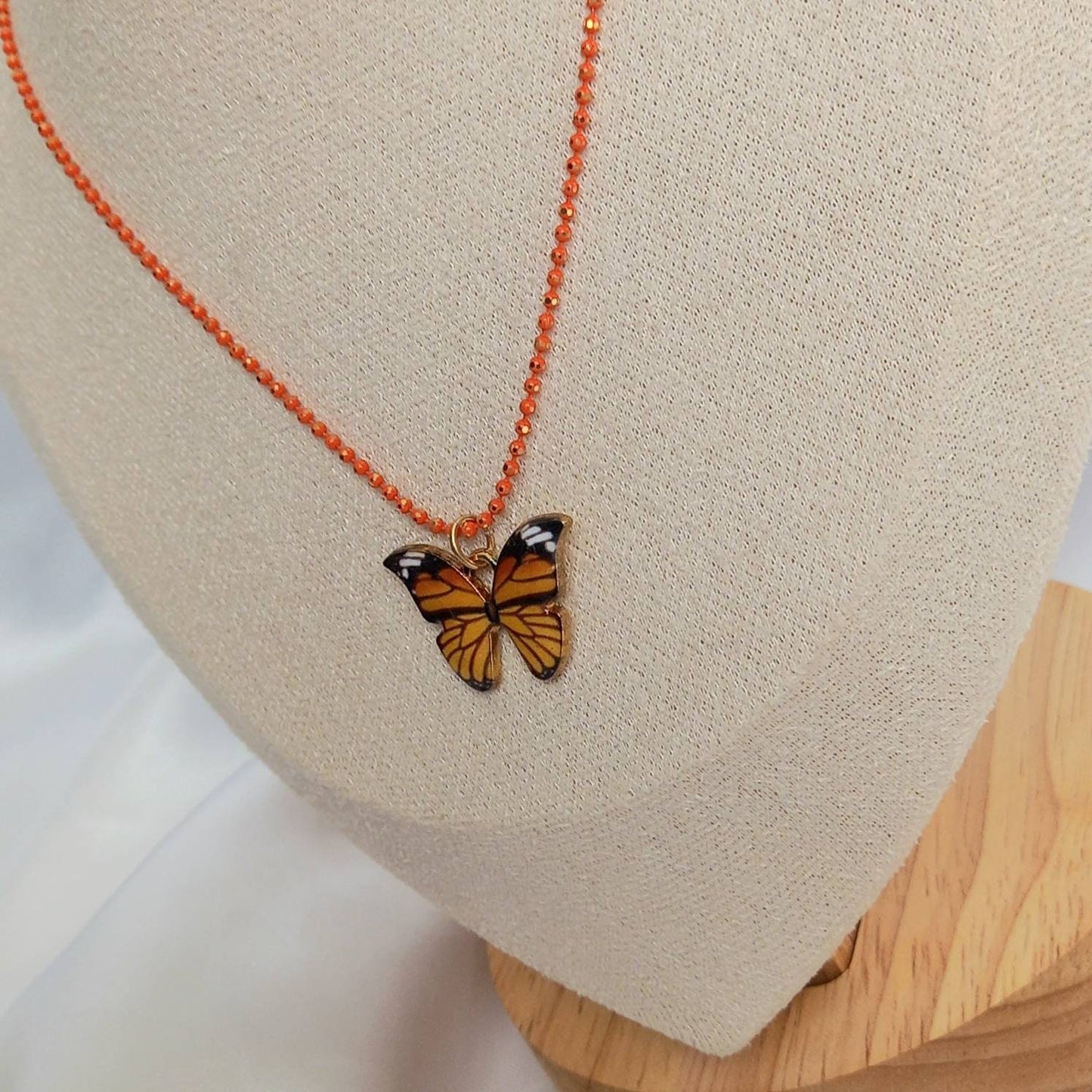 Orange Butterfly Charm Necklace - Orange Chain Necklaces,Orange Butterfly Necklace,Orange Necklaces In The UK,Orange Jewellery In The UK