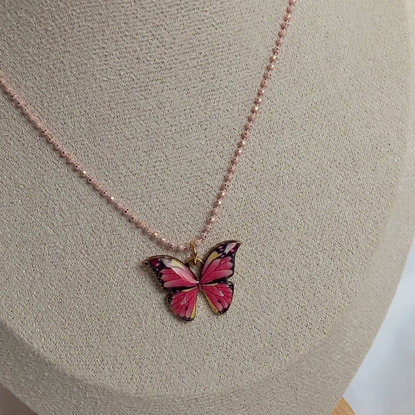 Pink Butterfly Charm Necklace - Chain Necklaces,Pink Butterfly Necklace,Pink Necklaces In The UK,Pink Jewellery In The UK,Pink Butterflies