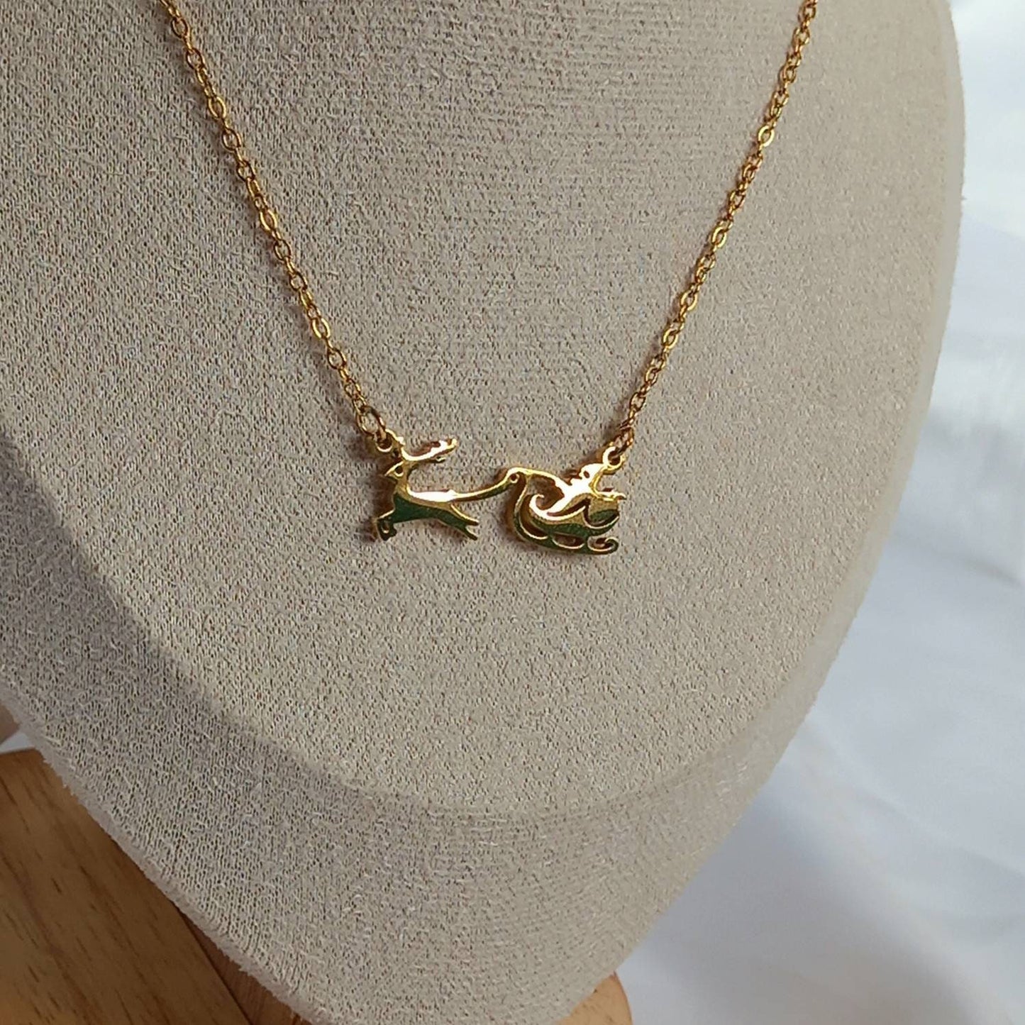 Gold Christmas Necklace - Gold Necklaces In The UK,Christmas Necklaces,Christmas Jewellery In The UK,Christmas Gifts,Reindeer Necklace