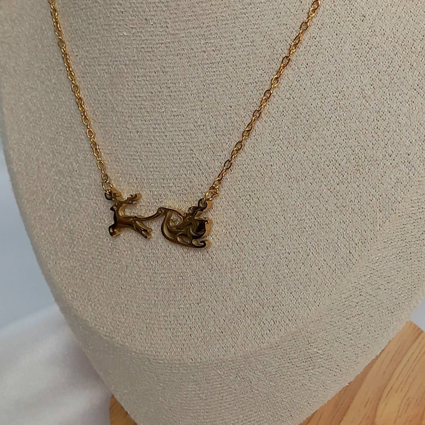 Gold Christmas Necklace - Gold Necklaces In The UK,Christmas Necklaces,Christmas Jewellery In The UK,Christmas Gifts,Reindeer Necklace