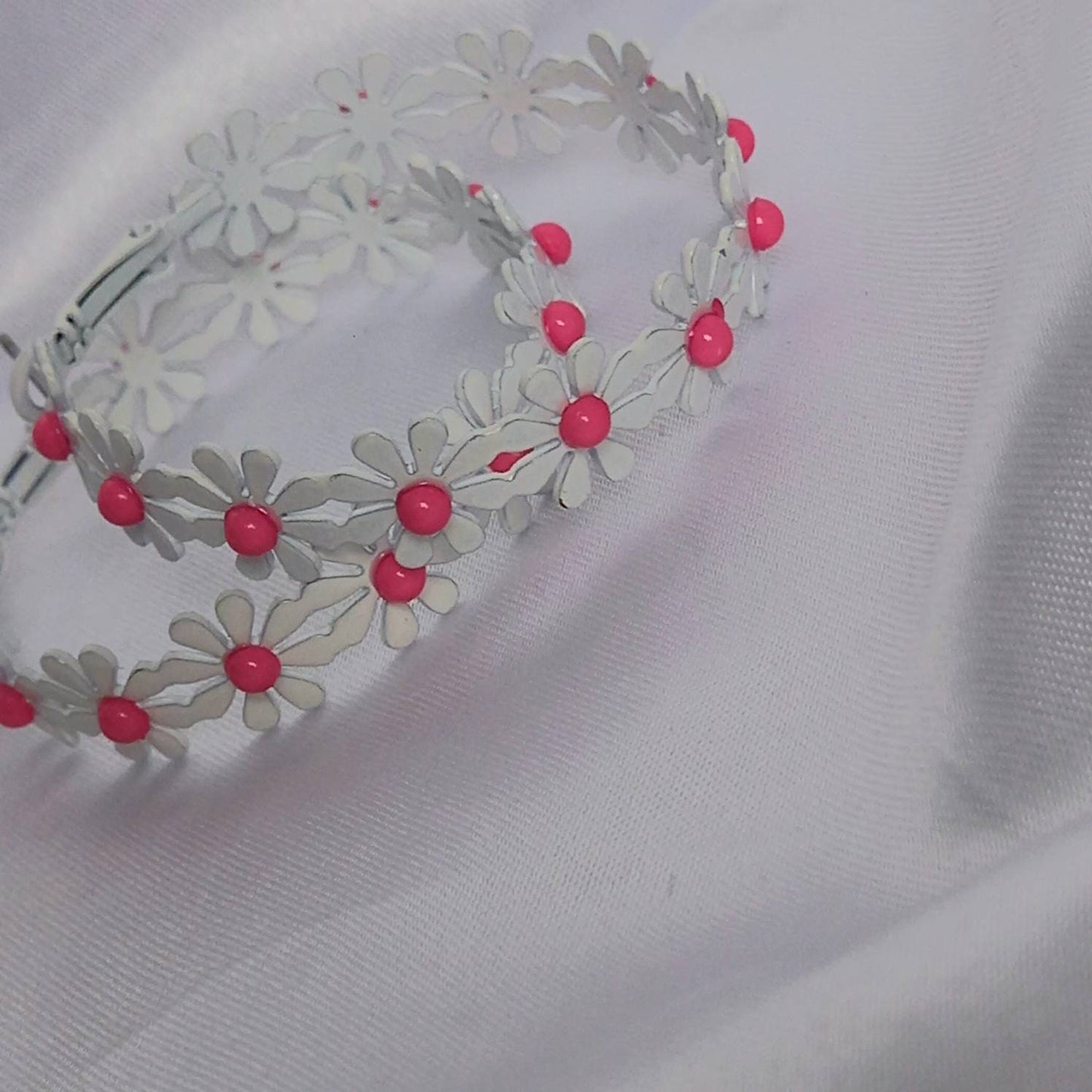 Pink Daisy Hoop Earrings - Lightweight Hoop Earrings,Pink Flower Earrings,Pink Hoop Earrings,Pink Daisy Earrings,Flower Jewellery In The UK