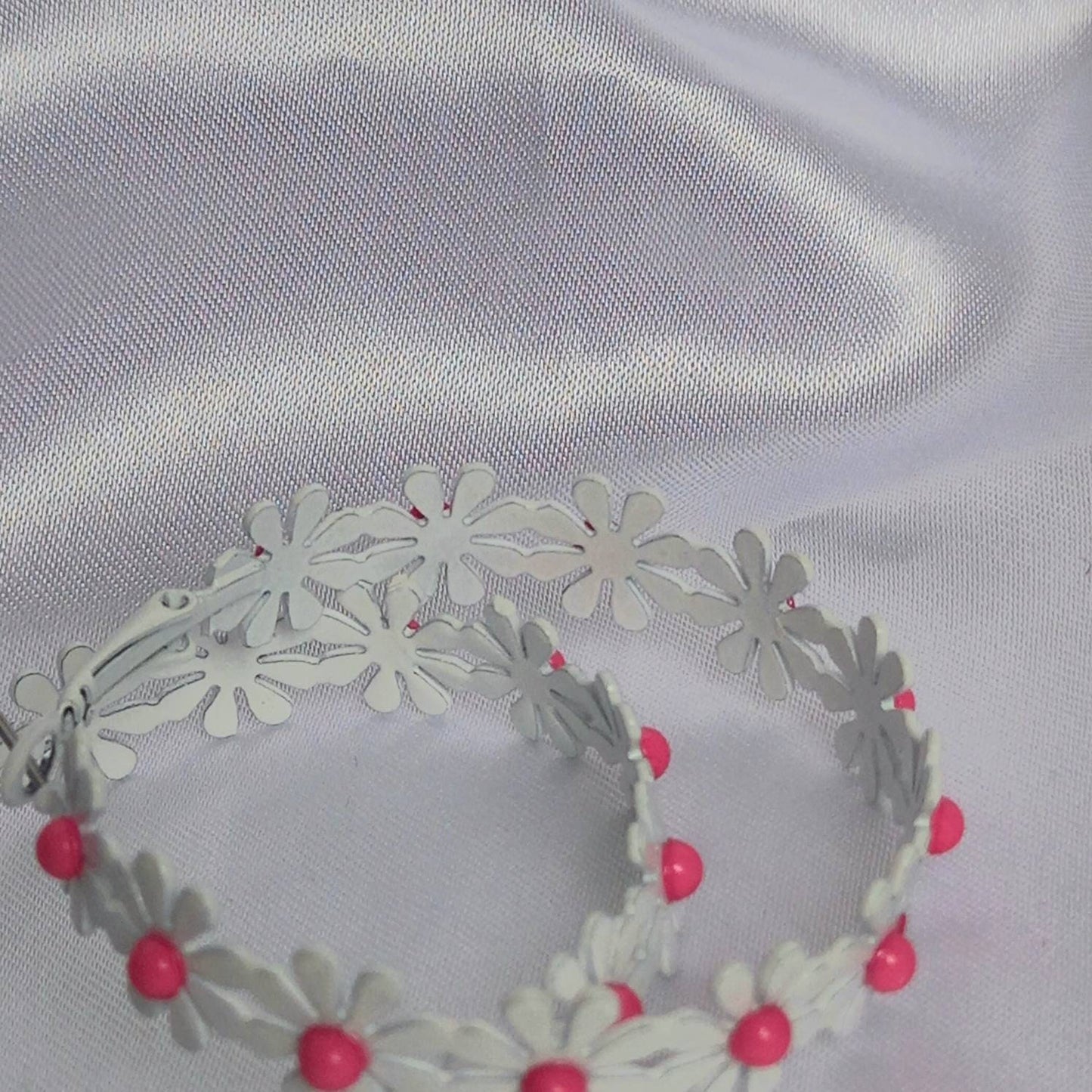 Pink Daisy Hoop Earrings - Lightweight Hoop Earrings,Pink Flower Earrings,Pink Hoop Earrings,Pink Daisy Earrings,Flower Jewellery In The UK